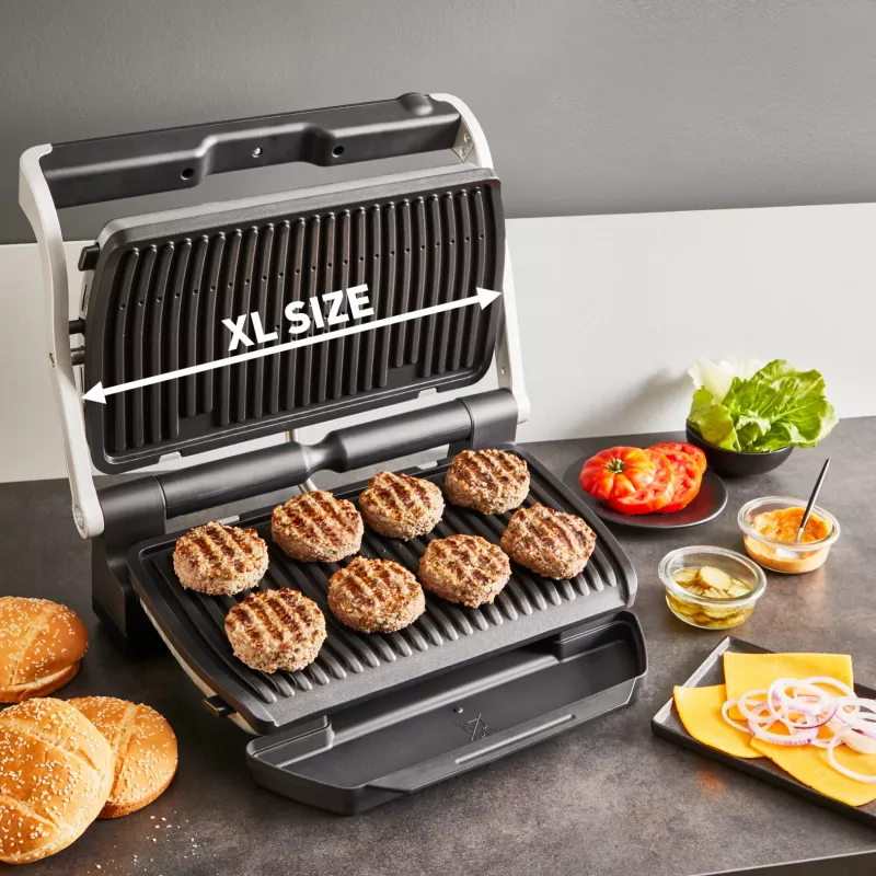 Kontaktgrill Tefal Optigrill+ XL GC727D10 — 2000 W, ristkülikukujuline metallkorpus, 445×365×175 mm