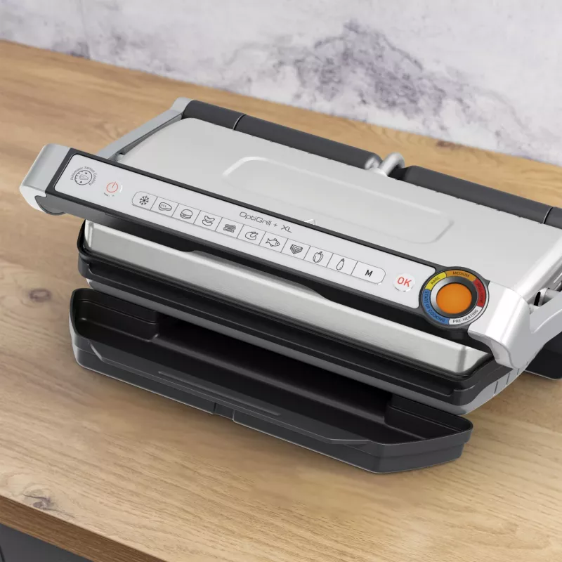 Kontaktgrill Tefal Optigrill+ XL GC727D10 — 2000 W, ristkülikukujuline metallkorpus, 445×365×175 mm