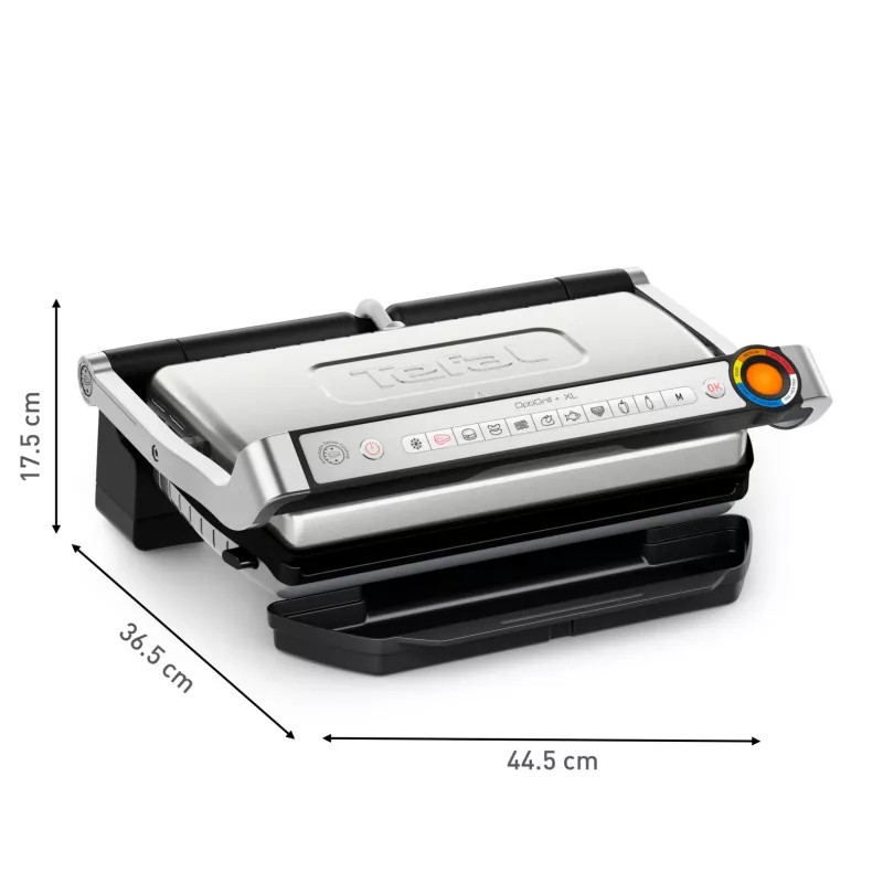 Kontaktgrill Tefal Optigrill+ XL GC727D10 — 2000 W, ristkülikukujuline metallkorpus, 445×365×175 mm