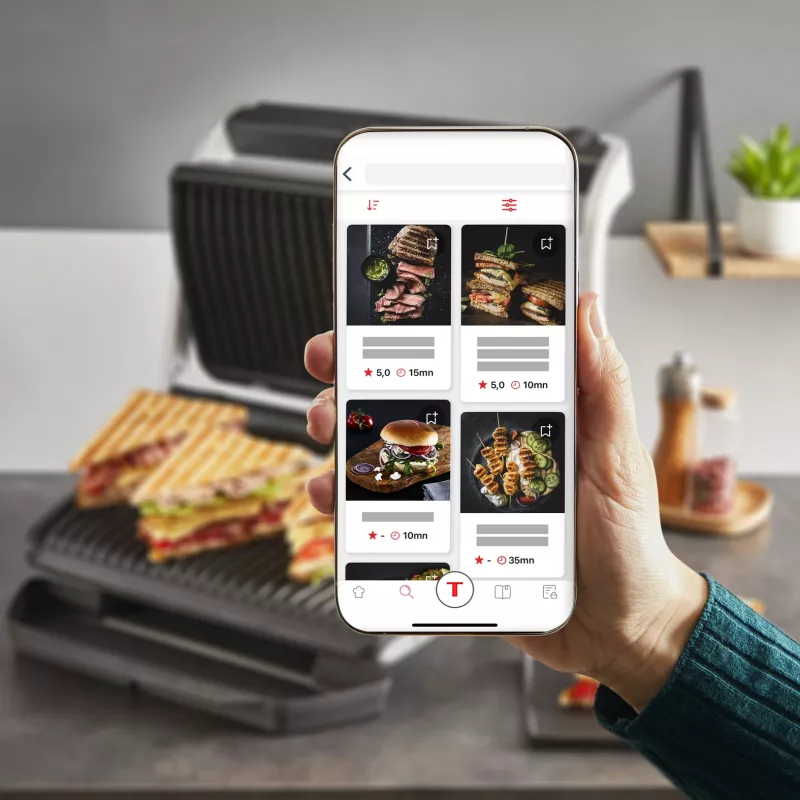 Kontaktgrill Tefal Optigrill+ XL GC727D10 — 2000 W, ristkülikukujuline metallkorpus, 445×365×175 mm