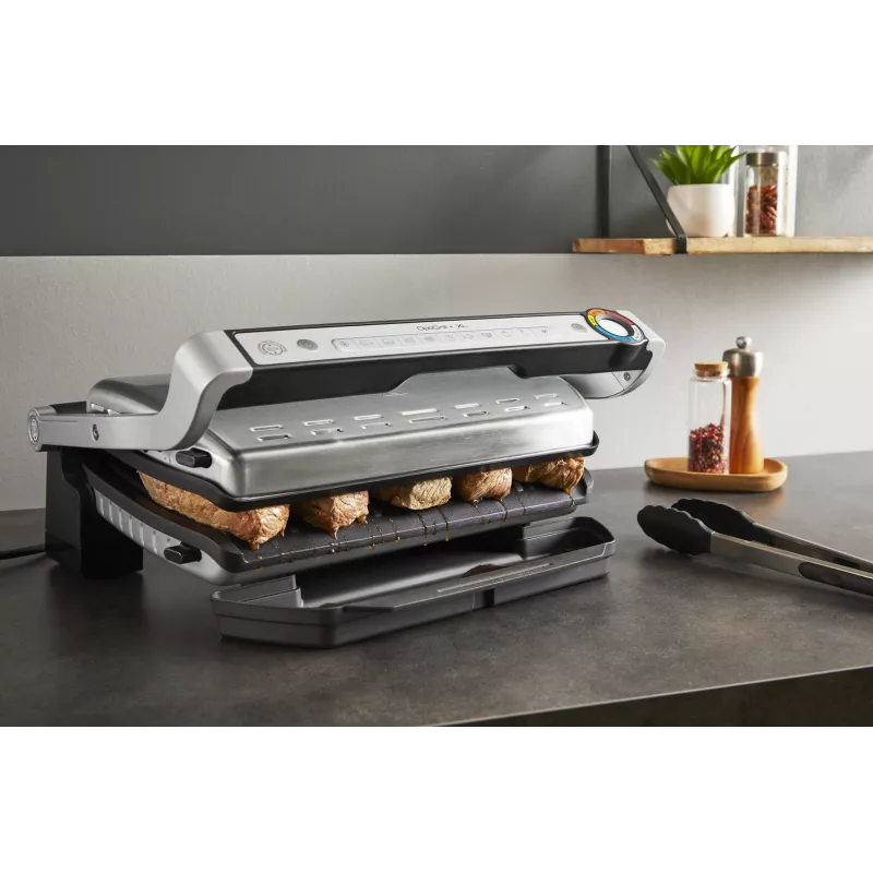 Kontaktgrill Tefal Optigrill+ XL GC727D10 — 2000 W, ristkülikukujuline metallkorpus, 445×365×175 mm