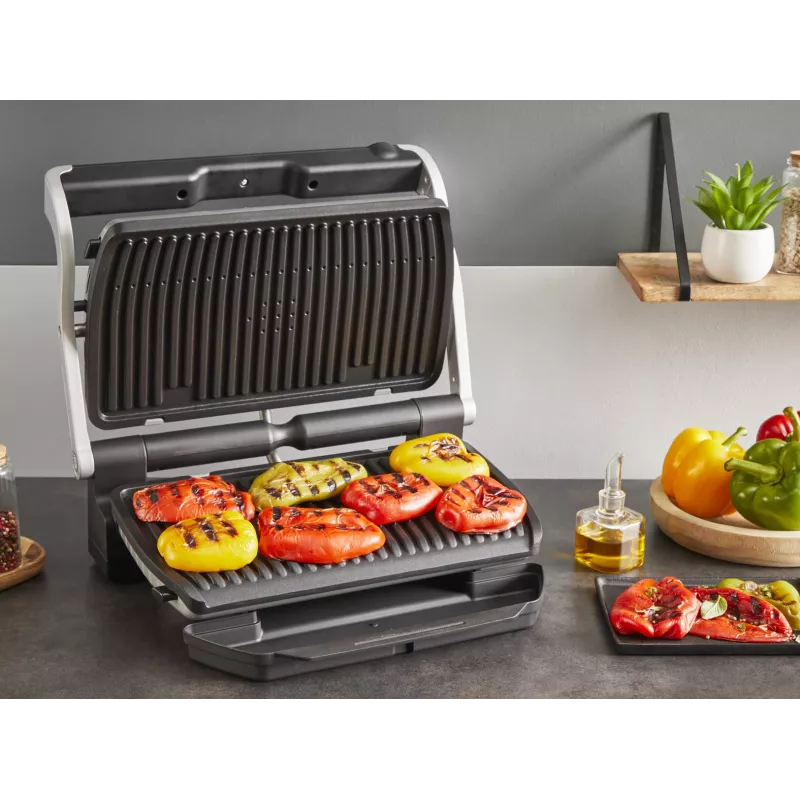 Kontaktgrill Tefal Optigrill+ XL GC727D10 — 2000 W, ristkülikukujuline metallkorpus, 445×365×175 mm