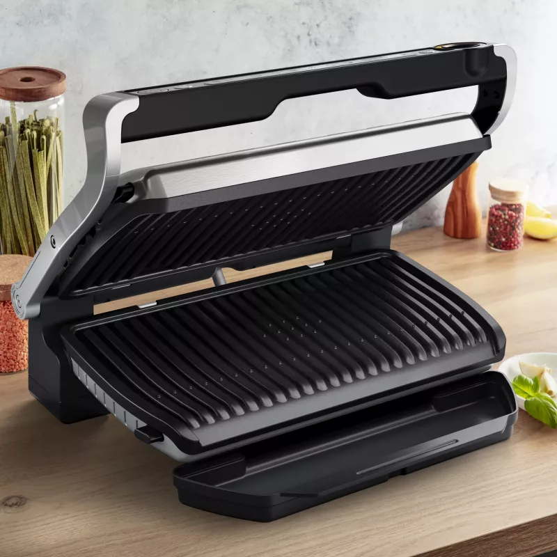 Kontaktgrill Tefal Optigrill+ XL GC727D10 — 2000 W, ristkülikukujuline metallkorpus, 445×365×175 mm