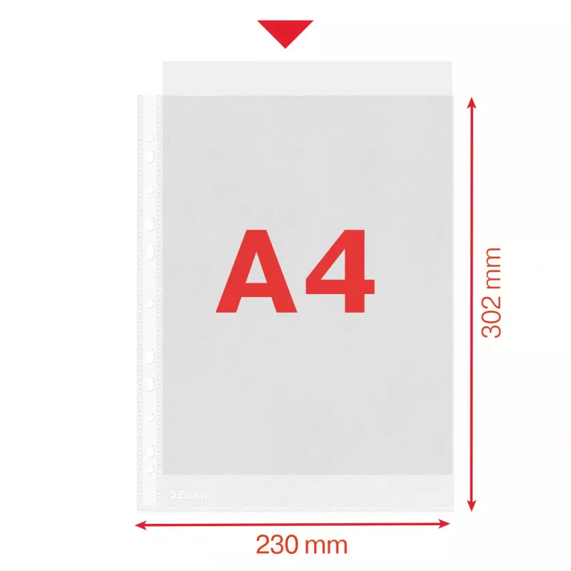 Esselte plastik Pockets A4 – Economy –, 210 x 297 mm (A4), Läbipaistev, Polüpropüleen (PP), Portree, Ülevalt, 230 mm