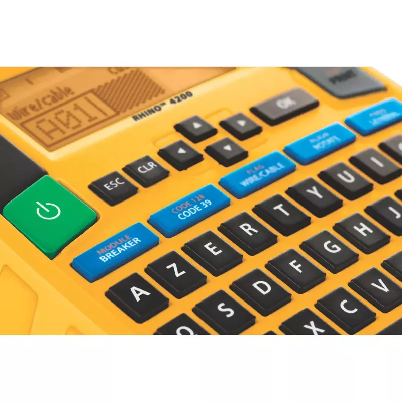 DYMO RHINO 4200 tööstuslik etiketimasin | AZERTY klaviatuur ja ajasäästvad kiirklahvid | Vastupidav etiketiprinter tööplatsidele ja rasketeks märgistustöödeks