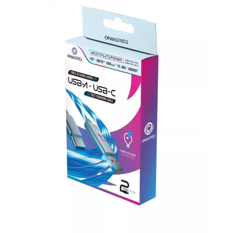 Oniverse USB-A USB-C kiirlaadimiskaabel LED-iga - 2 meetrit - valge (mitmeplatvormiline)