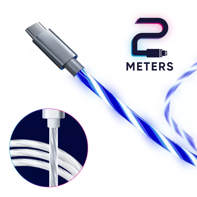 Oniverse USB-A USB-C kiirlaadimiskaabel LED-iga - 2 meetrit - valge (mitmeplatvormiline)