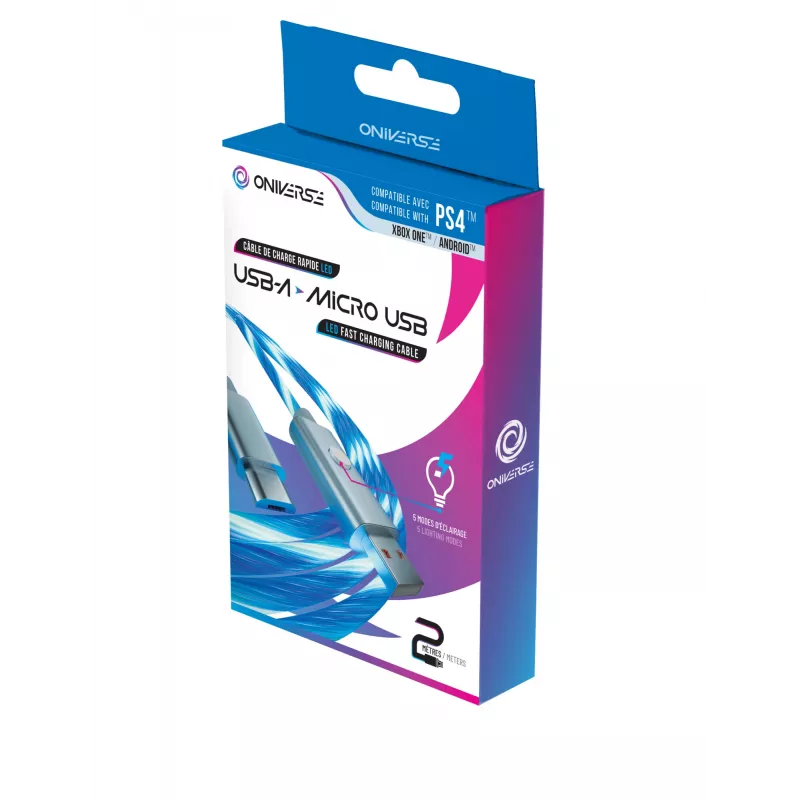 Oniverse Micro-USB laadimiskaabel LEDiga - 2 meetrit - valge (multi platvorm)
