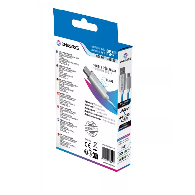Oniverse Micro-USB laadimiskaabel LEDiga - 2 meetrit - valge (multi platvorm)