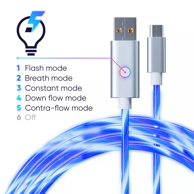 Oniverse Micro-USB laadimiskaabel LEDiga - 2 meetrit - valge (multi platvorm)