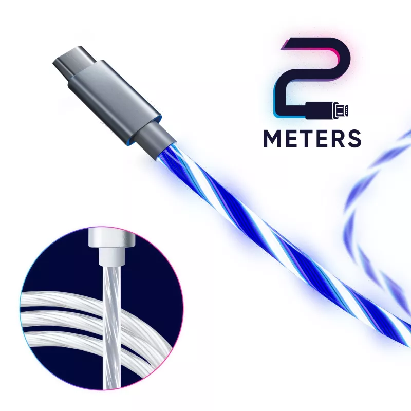 Oniverse Micro-USB laadimiskaabel LEDiga - 2 meetrit - valge (multi platvorm)