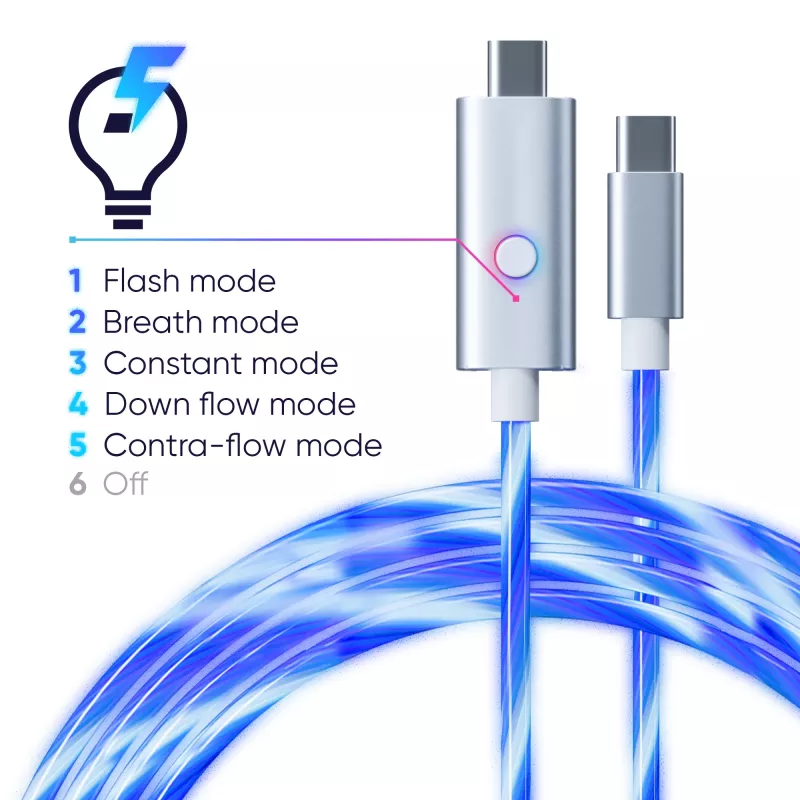 Oniverse USB-C–USB-C kiirlaadimiskaabel – 2 meetrit – LED (mitmeplatvormiline)