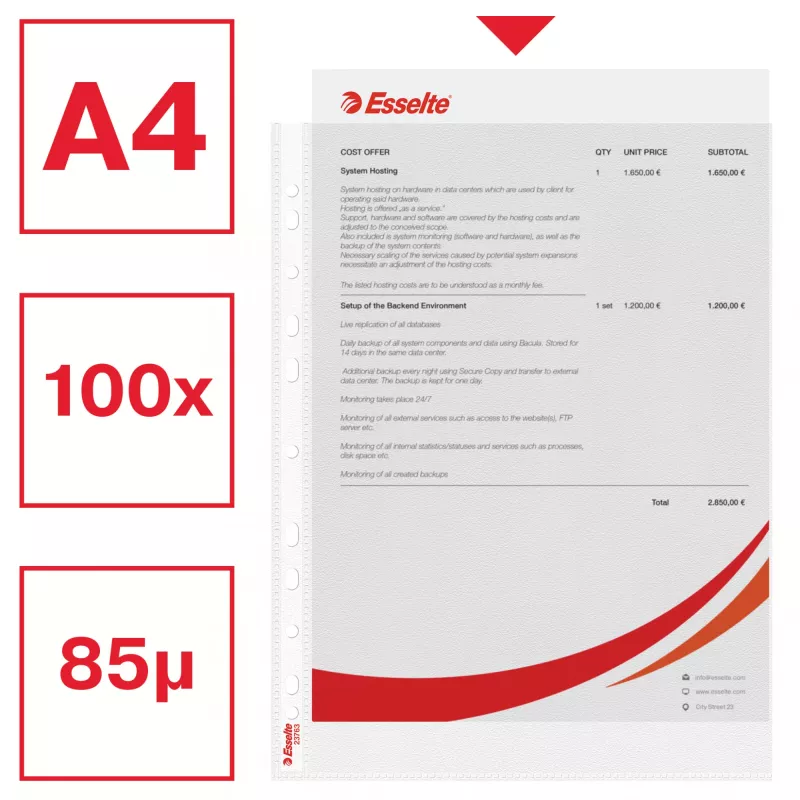 Esselte Plastlomme A4 75my klar 100 st
