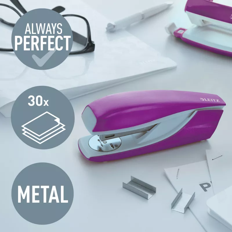 Leitz Stapler WOW 5502 Metal 30 lehte, lilla, P3, metall, plast, 80 g/m², 4 cm