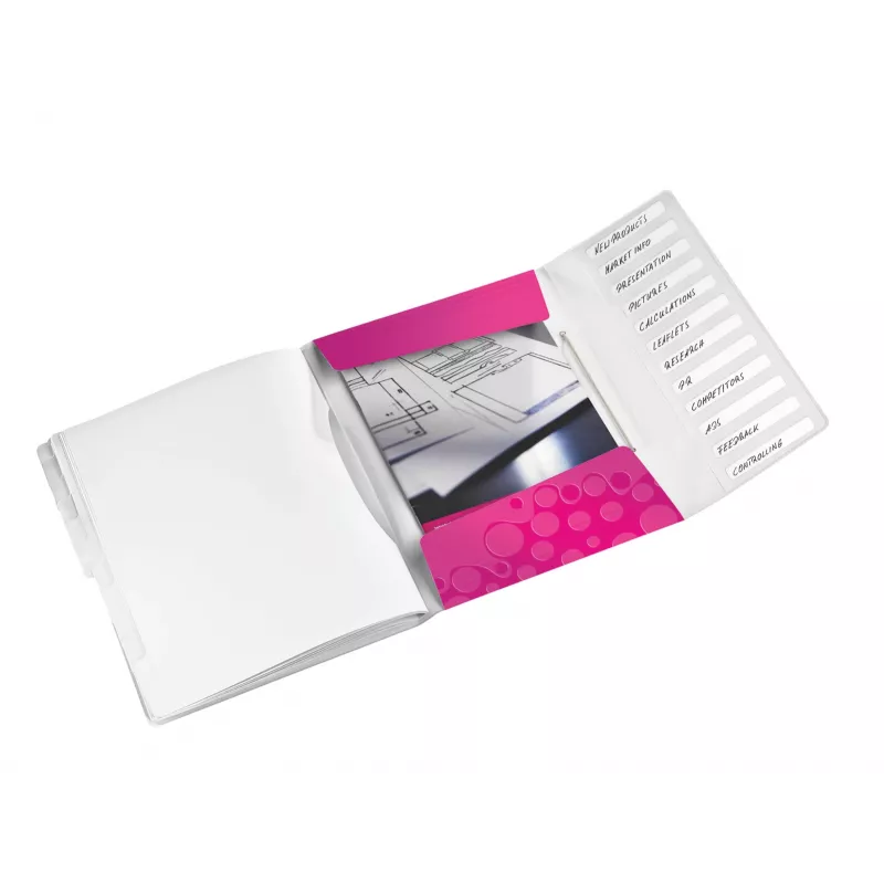 Leitz vaheleheraamat WOW PP 12 vahelehega, A4, polüpropüleen (PP), metalne, roosa, 200 lehte, 265 mm, 17 mm