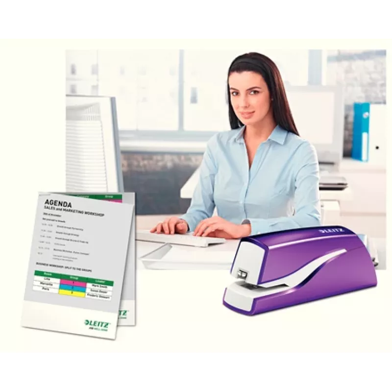 Leitz NeXXt klammerdaja akutoitega WOW 5566, 10 lehte, 1 cm, plast, lilla, valge, aku, 50 mm