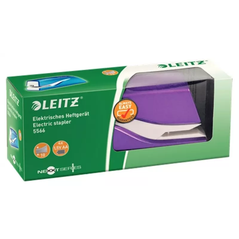 Leitz NeXXt klammerdaja akutoitega WOW 5566, 10 lehte, 1 cm, plast, lilla, valge, aku, 50 mm