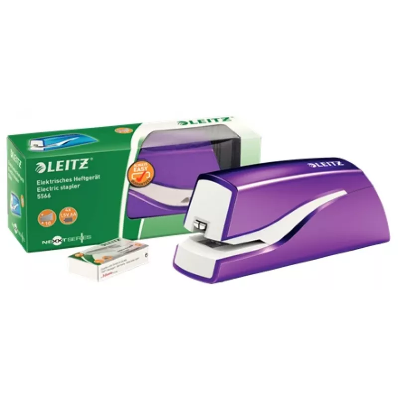 Leitz NeXXt klammerdaja akutoitega WOW 5566, 10 lehte, 1 cm, plast, lilla, valge, aku, 50 mm