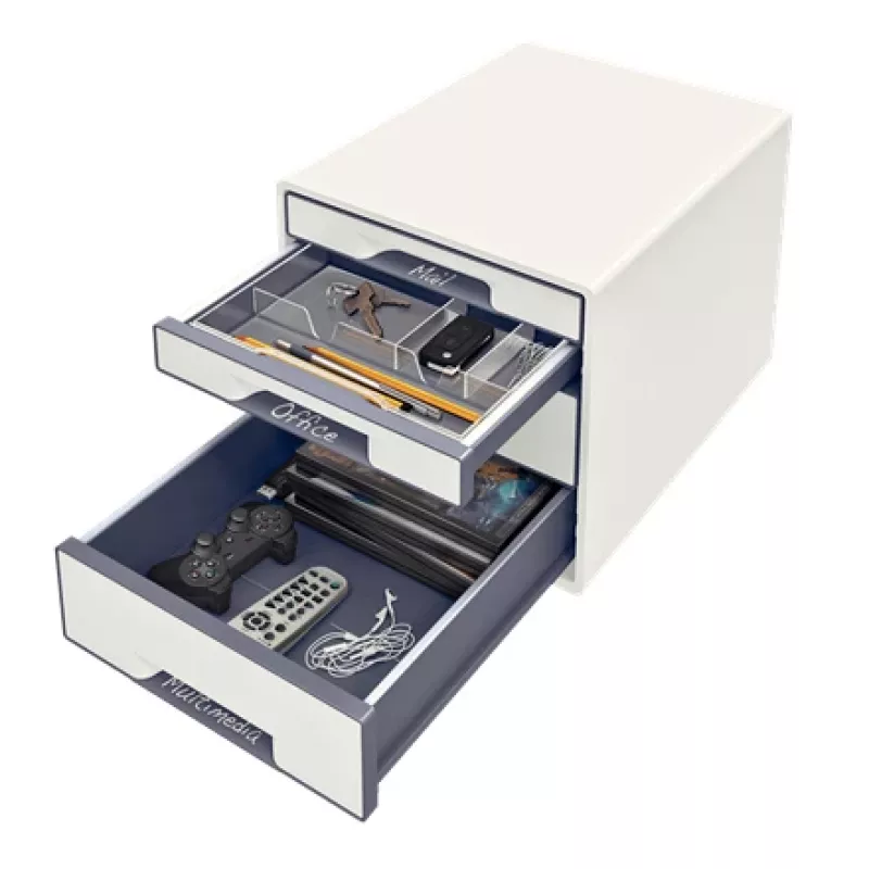 Leitz sahtlikapp WOW Cube 4 sahtliga, 4 sahtlit, Plastik, Valge, 1 tk, 287 mm, 270 mm