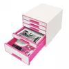 Leitz sahtlikapp WOW Cube 5-sahtliga, 5 sahtlit, Plastik, Roosa, Valge, 1 tk, 270 mm, 287 mm