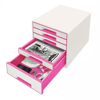 Leitz sahtlikapp WOW Cube 5-sahtliga, 5 sahtlit, Plastik, Roosa, Valge, 1 tk, 270 mm, 287 mm
