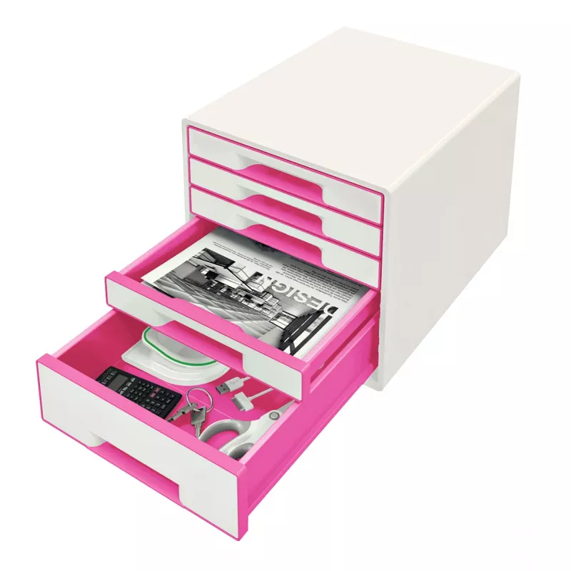 Leitz sahtlikapp WOW Cube 5-sahtliga, 5 sahtlit, Plastik, Roosa, Valge, 1 tk, 270 mm, 287 mm