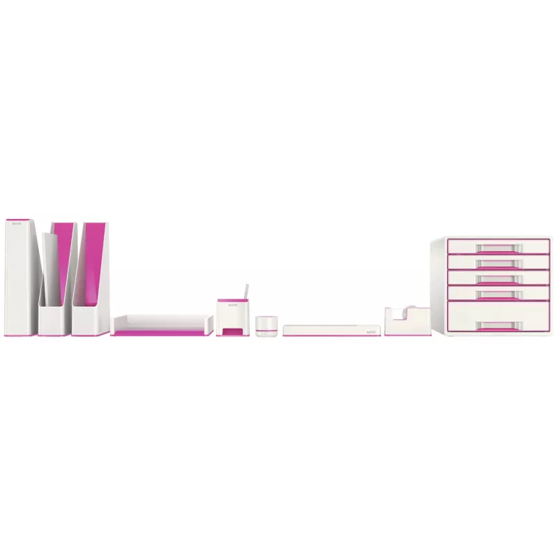 Leitz sahtlikapp WOW Cube 5-sahtliga, 5 sahtlit, Plastik, Roosa, Valge, 1 tk, 270 mm, 287 mm
