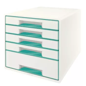 Leitz sahtlikapp WOW Cube 5 sahtliga, 5 sahtlit, Plastik, Türkiis, Valge, 1 tk, 287 mm, 270 mm