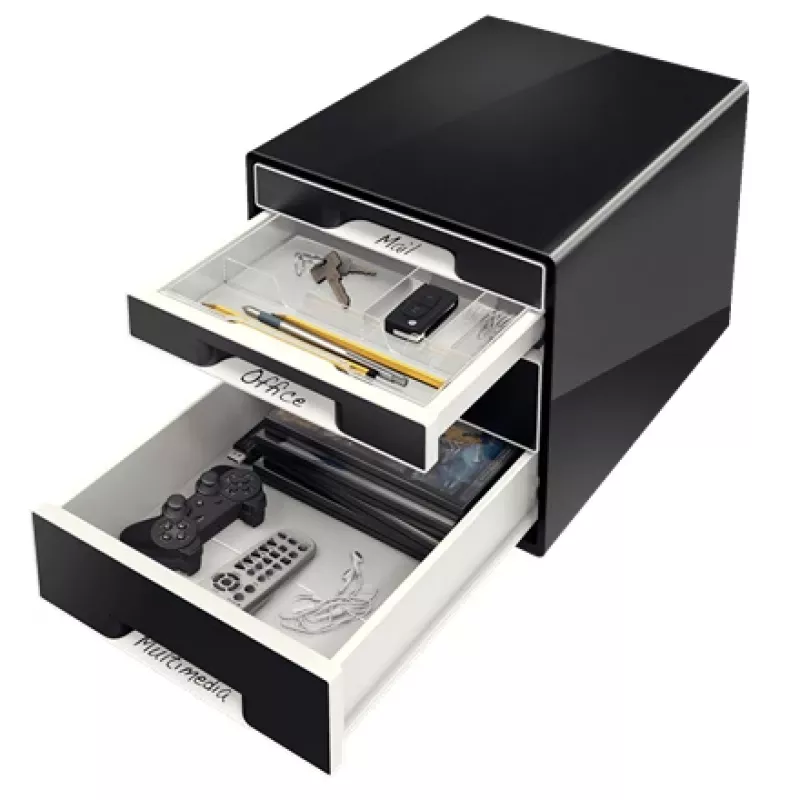 Leitz Desk Cube 4 sahtliga, 4 sahtlit, Plastik, Must, 1 tk, 270 mm, 287 mm
