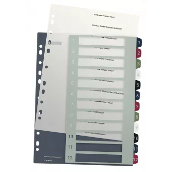Leitz Index PC Printable 1-12 Style PP A4+, Numbriline registriindeks, Polüpropüleen (PP), Mitmevärviline, Portree, A4 Maxi, 245 mm