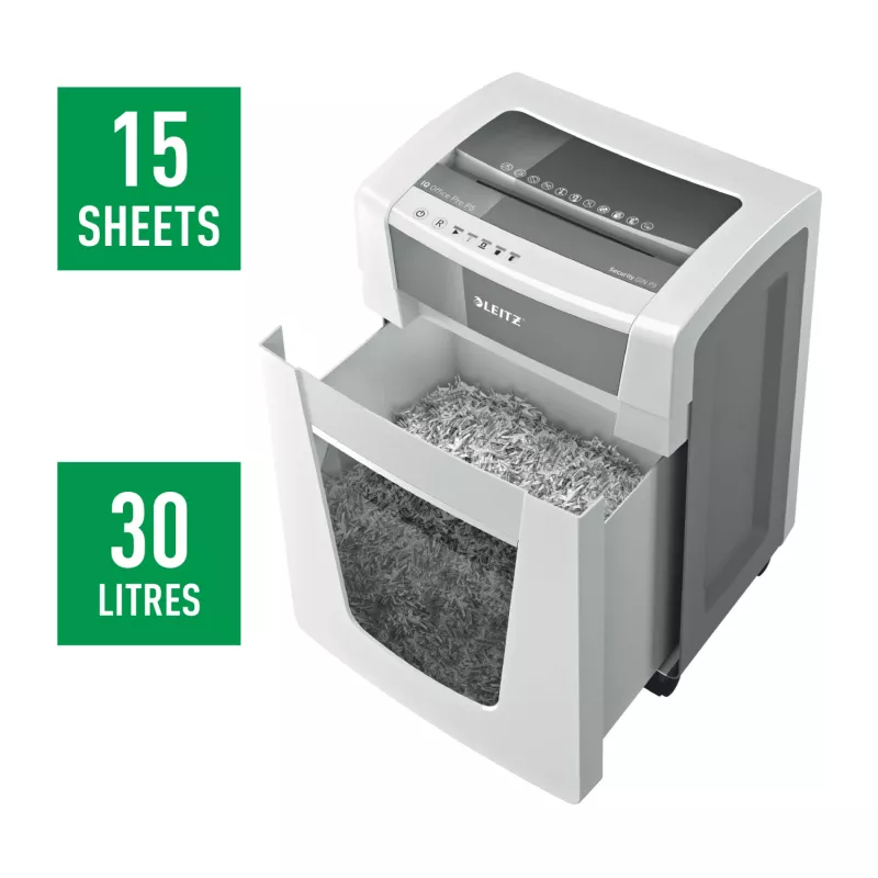 Leitz IQ Office Pro paberipurustaja P5, mikrohakk, 23 cm, 2 x 15 mm, 30 L, 300 lehte, 55 dB