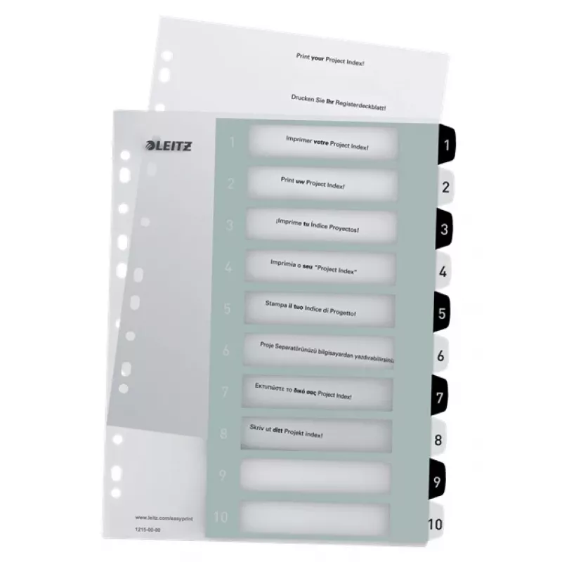Leitz Indices Printable PP A4+ 1-10 WOW valge/Must, Numbriline vaheleht, Polüpropüleen (PP), Must, Valge, A4 Maxi, 245 mm, 305 mm