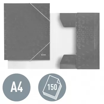 Leitz 3-klapiline kaust WOW Card/POB A4, klappkaust, A4, polüpropüleen (PP), must, 150 lehte, kummipael