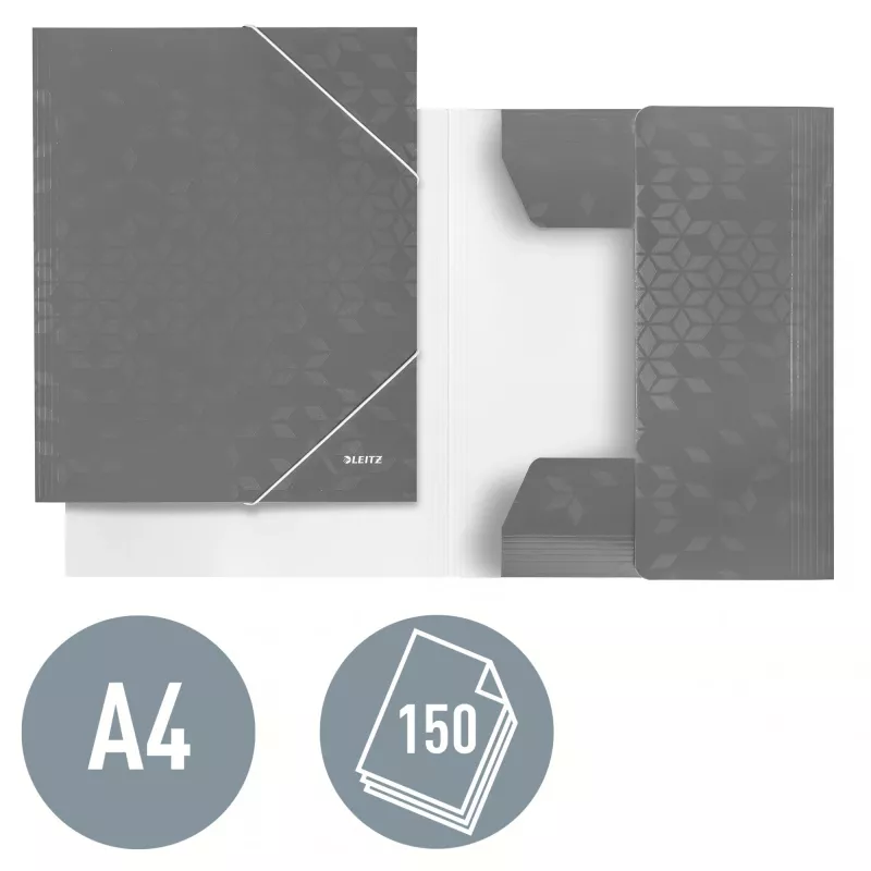 Leitz 3-klapiline kaust WOW Card/POB A4, klappkaust, A4, polüpropüleen (PP), must, 150 lehte, kummipael