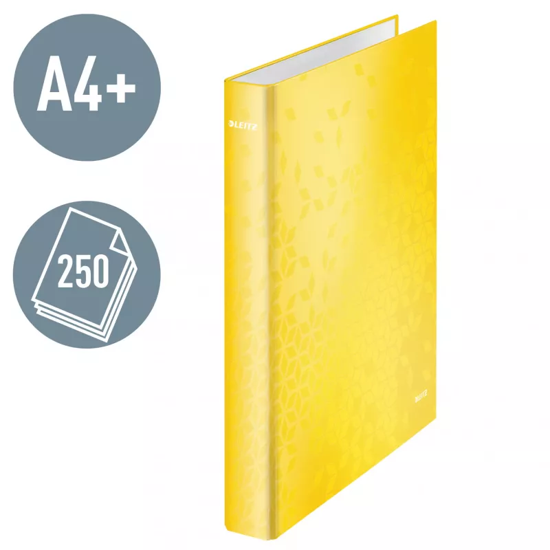 Leitz WOW lamineeritud kaust A4+ 2 D-rõngaga/25 mm, A4+, D-rõngas, papp, kollane, 250 lehte, 80 g/m²