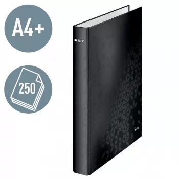 Leitz Ringbinder WOW lamineeritud, A4+, D-rõngas, kartong, must, 250 lehte, 80 g/m²