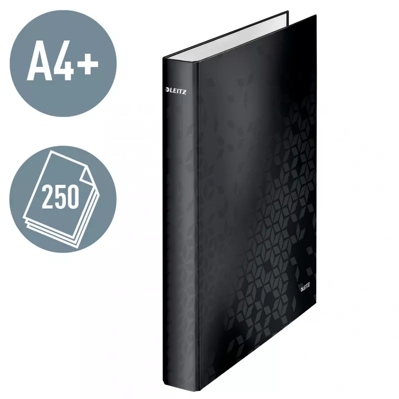 Leitz Ringbinder WOW lamineeritud, A4+, D-rõngas, kartong, must, 250 lehte, 80 g/m²