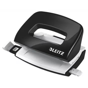Leitz Hole Punch WOW Mini 2-auguline / 10 lehte, 10 lehte, must, valge, plastik, 8 cm, 5,5 mm, A4, A5, A6, Foolio, US-Quart, 8 x 8 x 8 cm