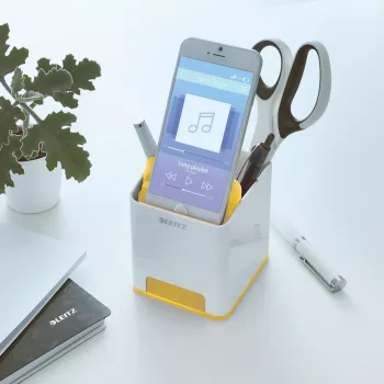 Leitz Sound Pen Holder WOW, valge, kollane, polüstüreen, 90 mm, 101 mm, 100 mm, 140 g