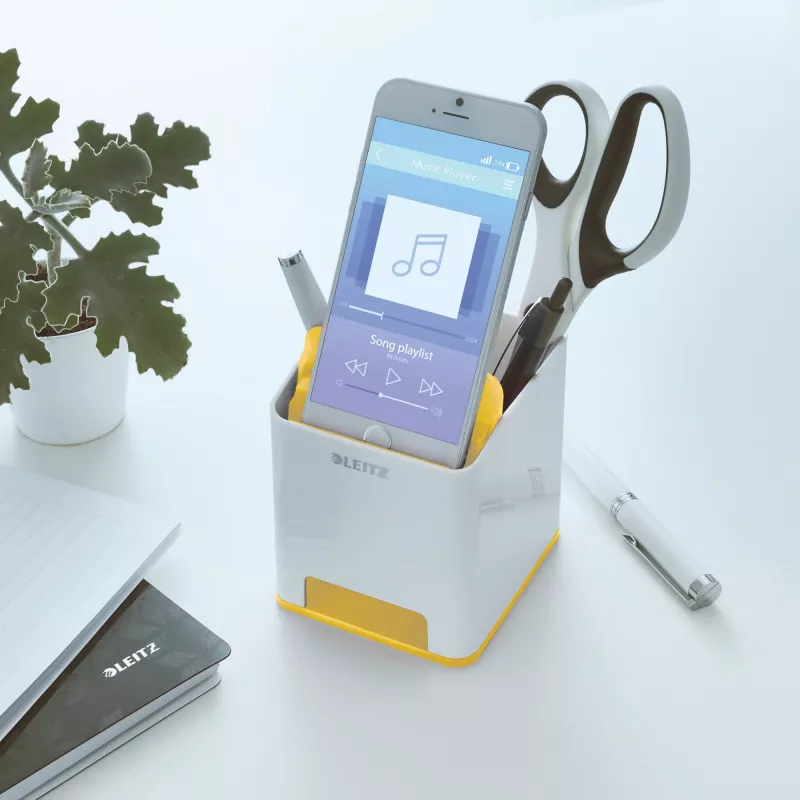 Leitz Sound Pen Holder WOW, valge, kollane, polüstüreen, 90 mm, 101 mm, 100 mm, 140 g