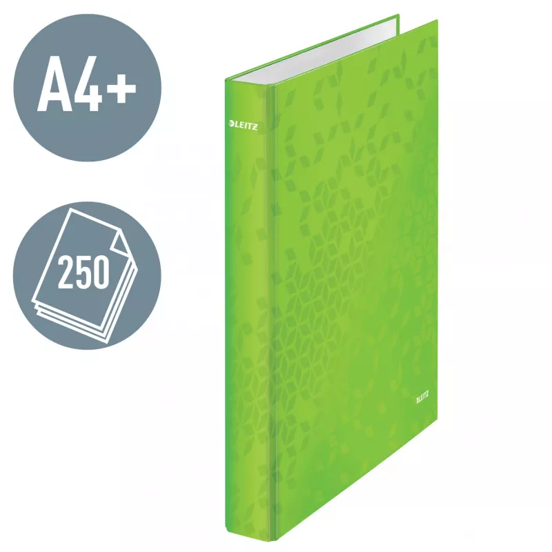 Leitz Ringbinder WOW Lamineeritud A4+ 2DR/25mm, A4+, D-rõngas, Kartong, Roheline, 250 lehte, 80 g/m²