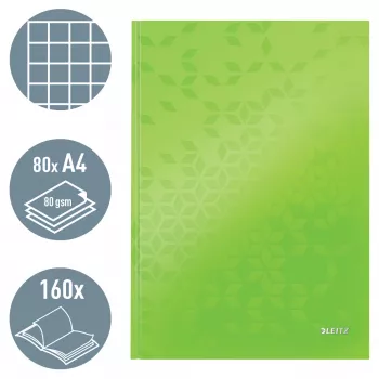 Leitz Notebook WOW A4 ruuduline kõva kaanega 90g/80 lehte, mustriline, roheline, A4, 80 lehte, 80 g/m², ruuduline paber