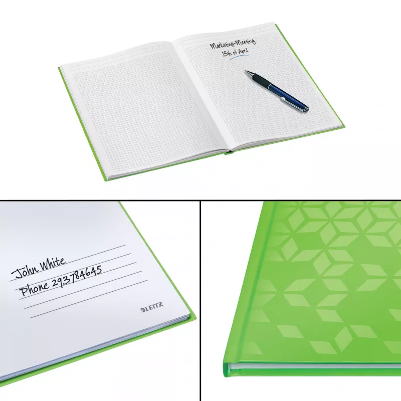 Leitz Notebook WOW A4 ruuduline kõva kaanega 90g/80 lehte, mustriline, roheline, A4, 80 lehte, 80 g/m², ruuduline paber