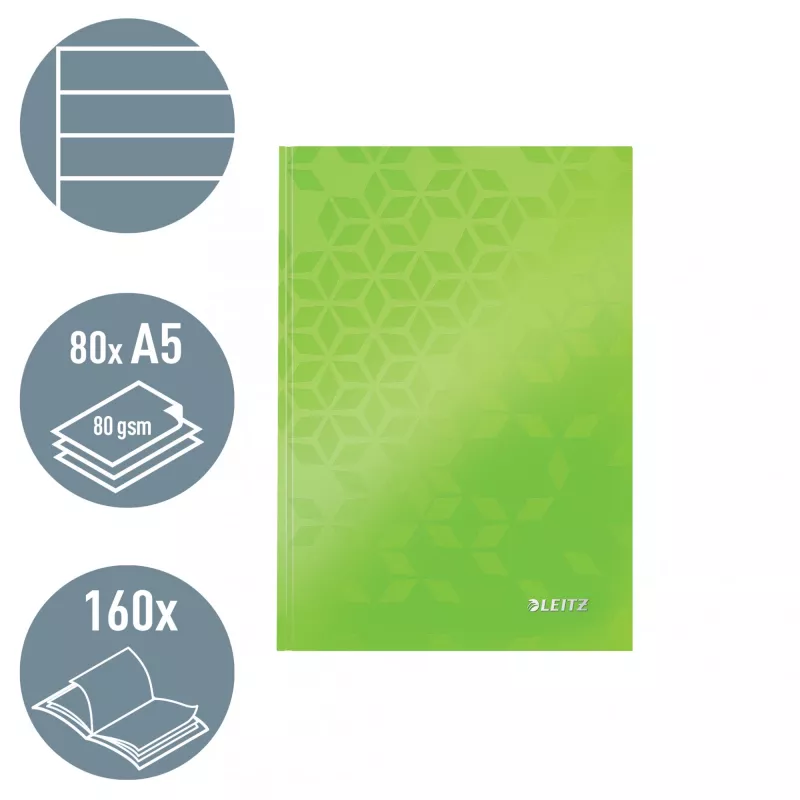 Leitz Notebook WOW A5 joonitud kõva kaanega 90g/80 lehte, muster, roheline, A5, 80 lehte, 80 g/m², joonitud paber