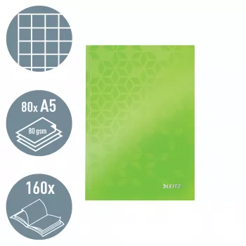 Leitz WOW märkmik A5 ruuduline kõva kaanega, muster, roheline, A5, 80 lehte, 80 g/m², ruuduline paber