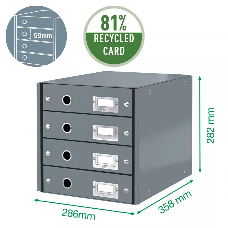 Leitz Click & Store WOW sahtlikapp (4 sahtlit), roheline, kartong, 286 mm, 356 mm, 282 mm