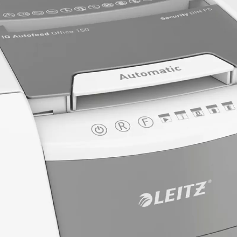 Leitz IQ Autofeed Office 150 automaatne paberipurustaja P5, mikropeenestus, 22 cm, 2 x 15 mm, 44 L, 500 lehte, 55 dB