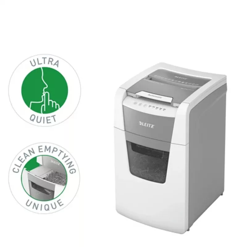Leitz IQ Autofeed Office 150 automaatne paberipurustaja P5, mikropeenestus, 22 cm, 2 x 15 mm, 44 L, 500 lehte, 55 dB