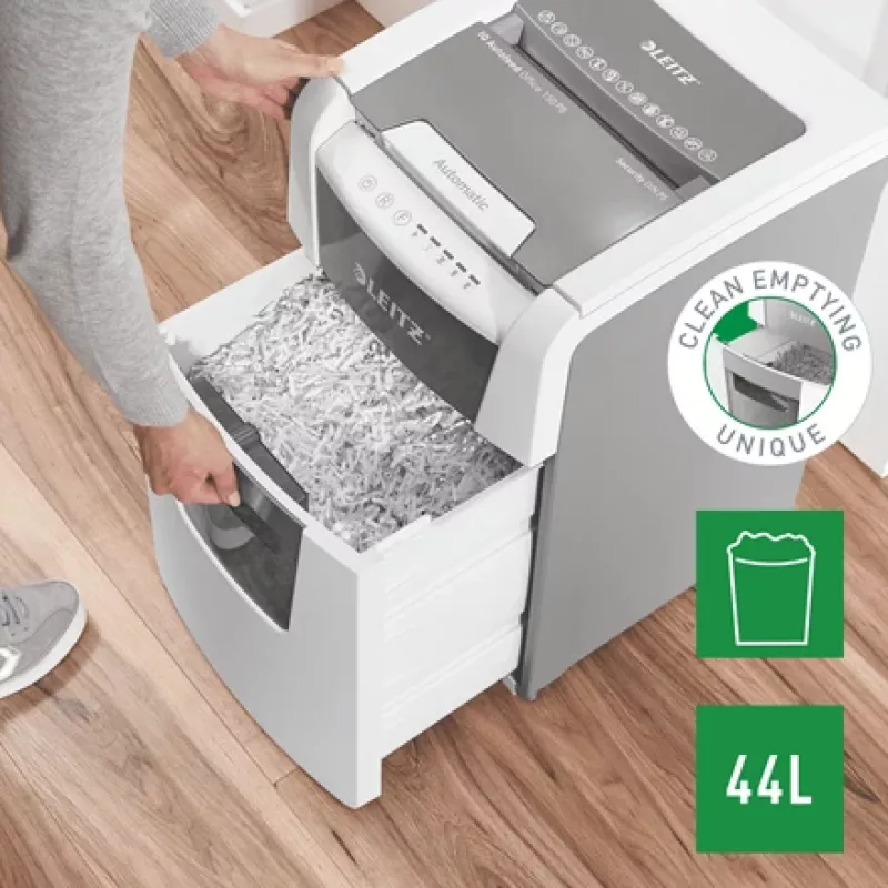 Leitz IQ Autofeed Office 150 automaatne paberipurustaja P5, mikropeenestus, 22 cm, 2 x 15 mm, 44 L, 500 lehte, 55 dB