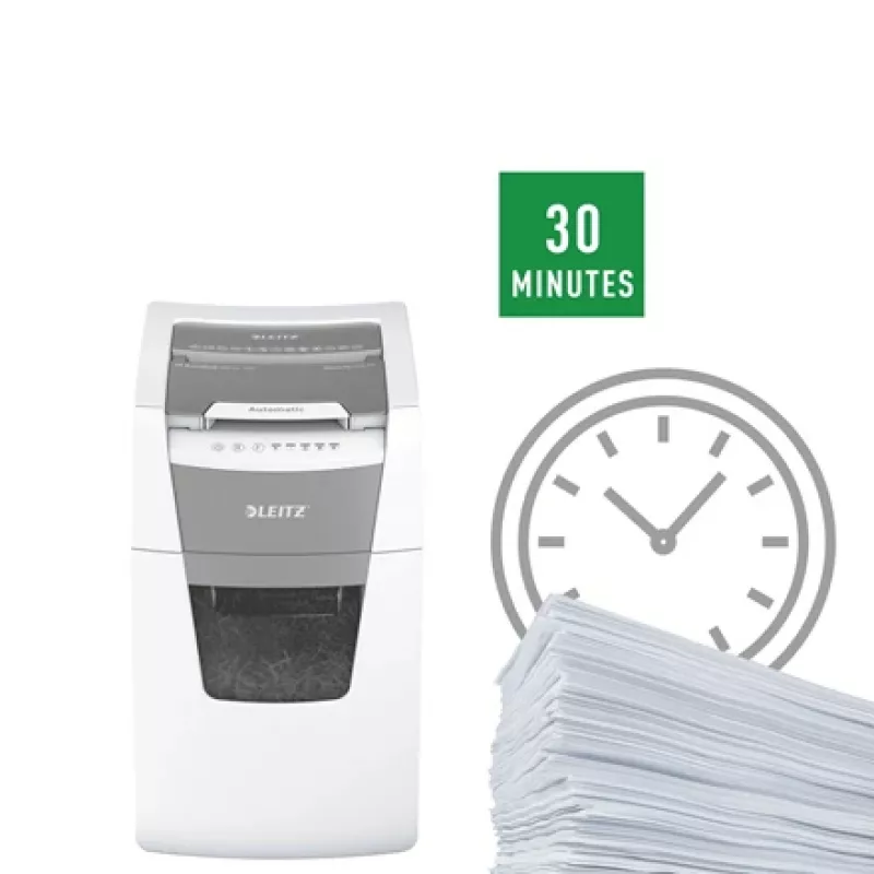 Leitz IQ Autofeed Office 150 automaatne paberipurustaja P5, mikropeenestus, 22 cm, 2 x 15 mm, 44 L, 500 lehte, 55 dB